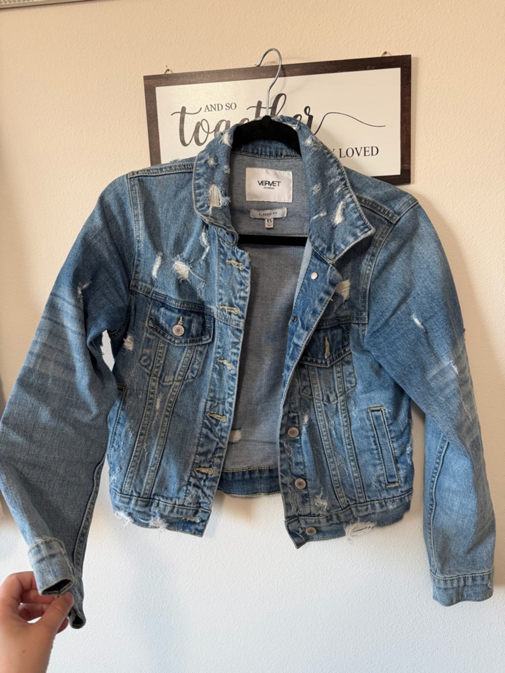 VERVET by Flying Monkey Distressed Blue Denim Jacket - Women